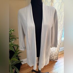 Eileen Fisher Open Front Cardigan Off White Textured Silk Cotton Women’s Size M